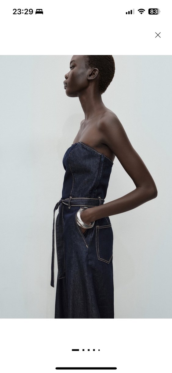 Kadın Lacivert Kot Tulum - Askılı, Kemerli - Görsel 2