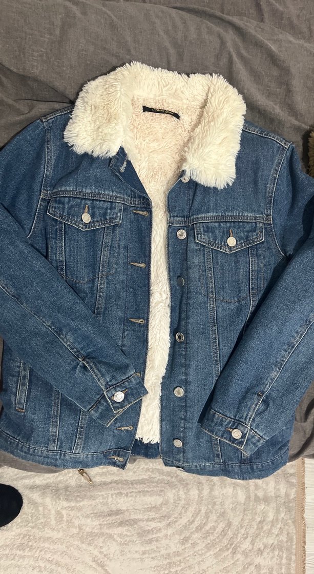 Kadın Mavi Kürklü Kot Ceket - Görsel 2