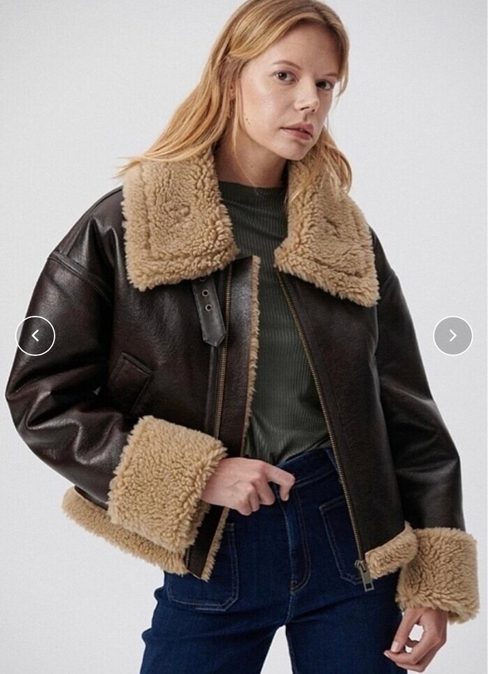 Kahverengi Kürklü Deri Kadın Ceket - Görsel 3