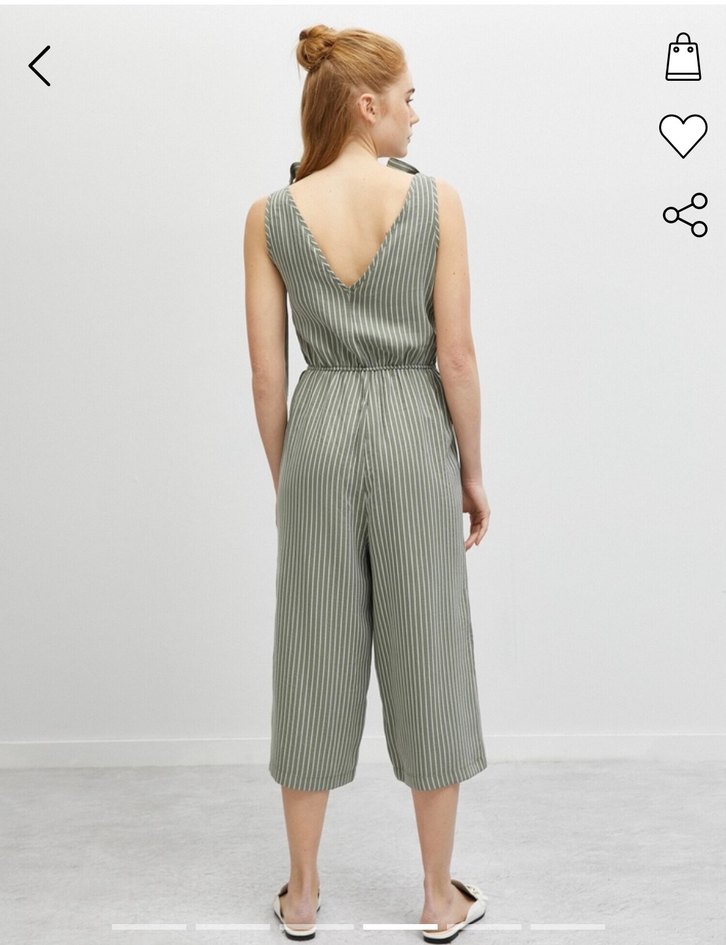 Omuz Bağlamalı Çizgili Midi Tulum - Görsel 2