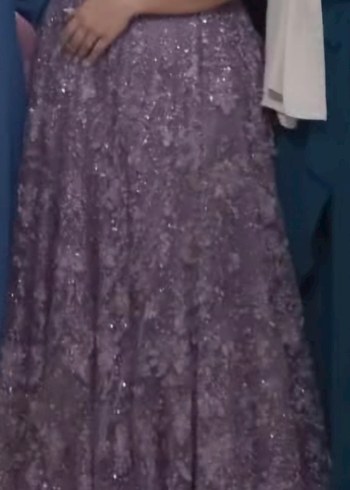 V Yaka lila mor alt tonda  Uzun Abiye Elbise - Görsel 2