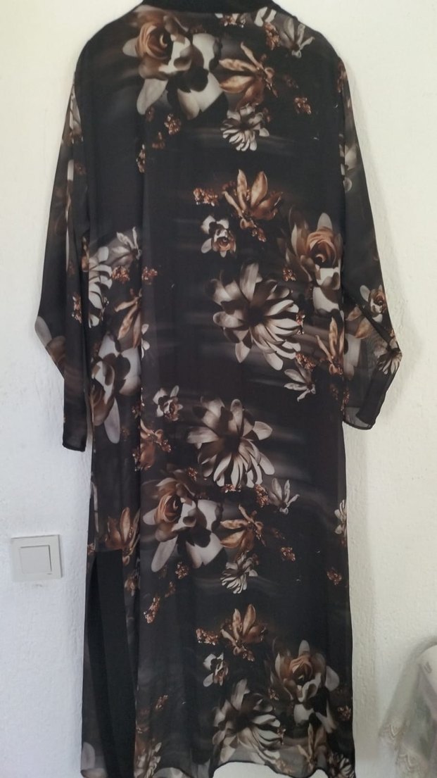 Çiçek Desenli Siyah Uzun Bohem Elbise Ceket Takım - Görsel 2