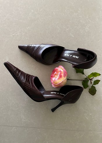 Kahverengi Deri Topuklu Stiletto Kadın Ayakkabı - Görsel 4