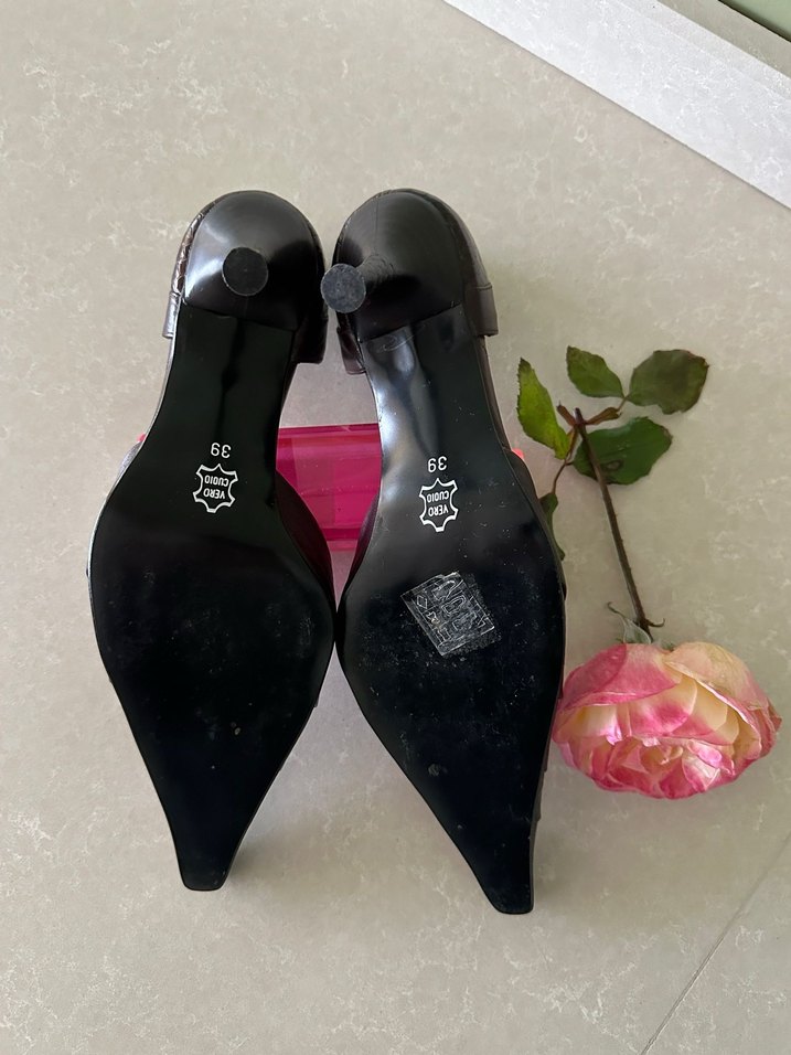 Kahverengi Deri Topuklu Stiletto Kadın Ayakkabı - Görsel 2