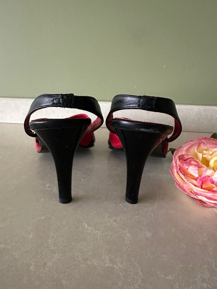 Kırmızı Siyah Çizgili Yüksek Topuklu Kadın Ayakkabı - Görsel 4