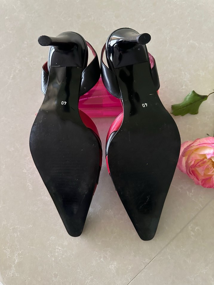 Kırmızı Siyah Çizgili Yüksek Topuklu Kadın Ayakkabı - Görsel 3