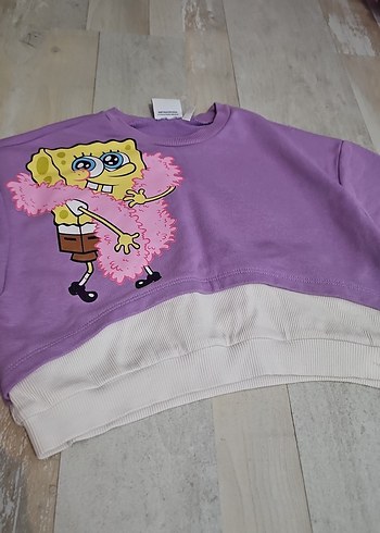 Mor Baskılı Kısa Sweatshirt - Görsel 2