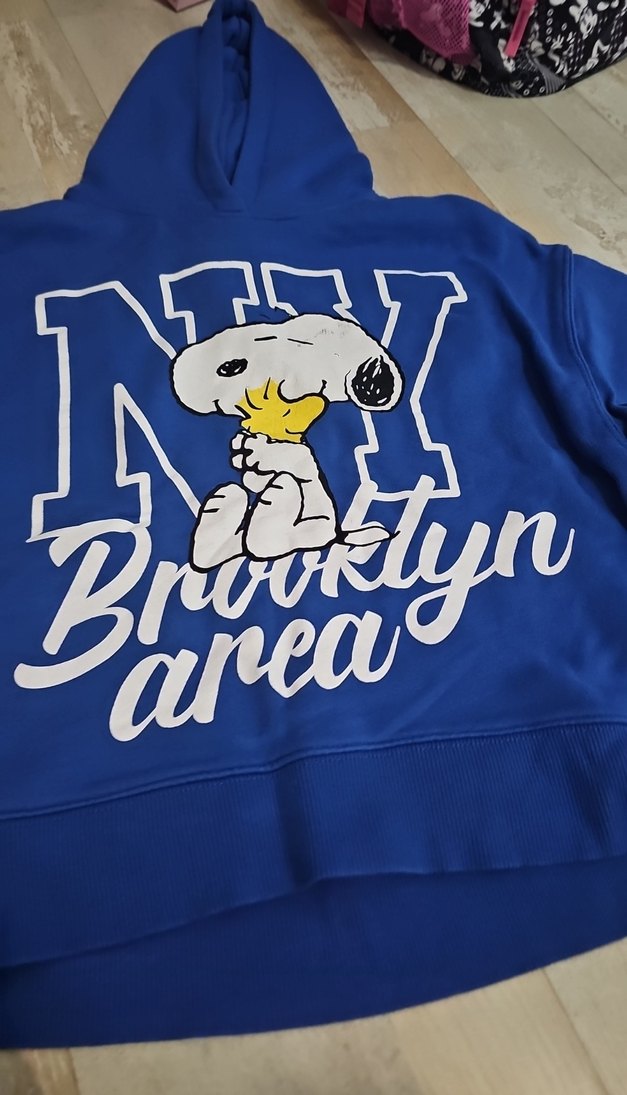 Snoopy Baskılı Mavi Kapüşonlu Sweatshirt - Görsel 2