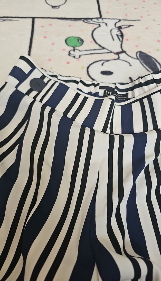 Çizgili Pilili Kadın Kumaş Pantolon - Görsel 5