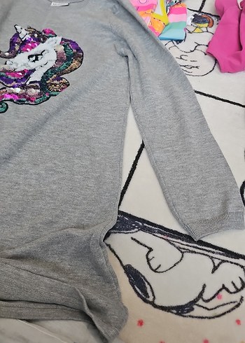 Kız Çocuk Gri Uzun Kollu Payetli Tişört - Görsel 3