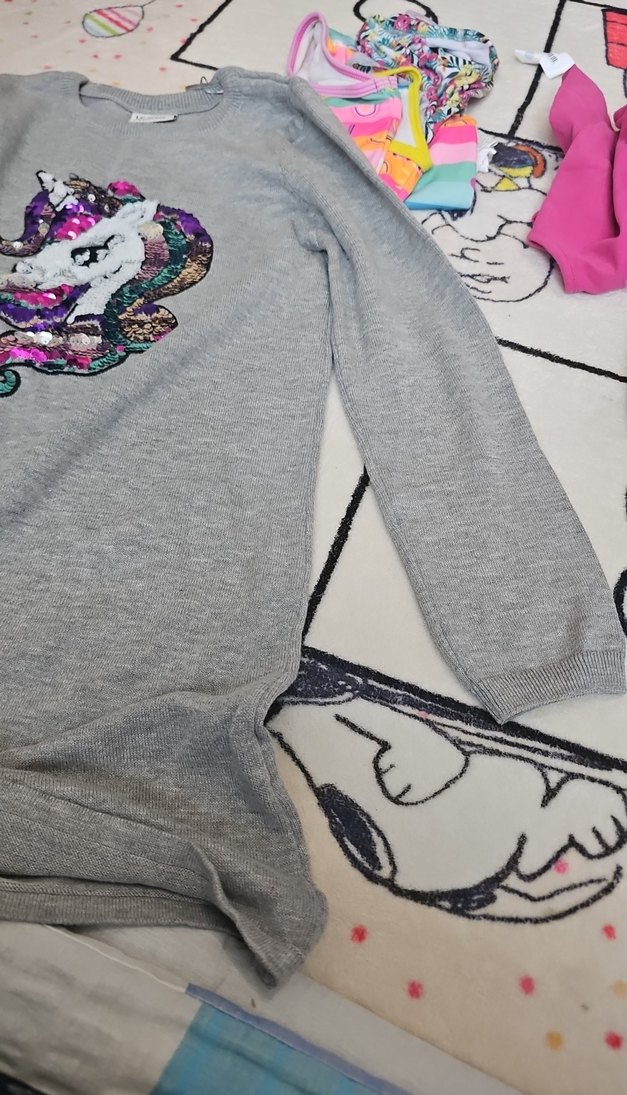 Kız Çocuk Gri Uzun Kollu Payetli Tişört - Görsel 3