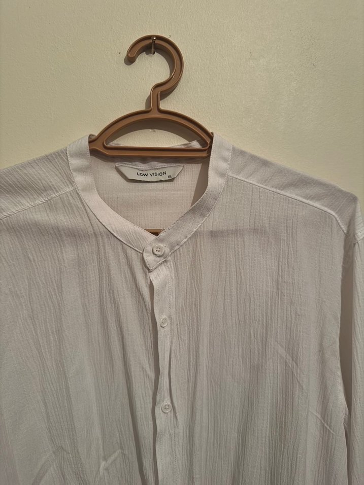 Erkek Beyaz Keten Uzun Kollu Gömlek - Görsel 2