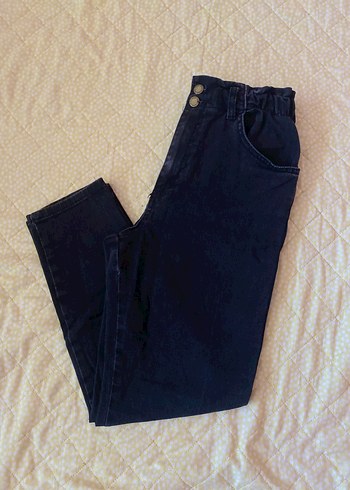 Düğmeli Siyah Kadın Denim Pantolon
