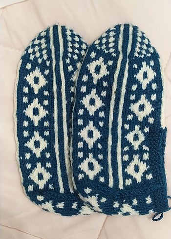 Lacivert-Beyaz Örgü  patik - Görsel 2