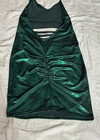 Parlak Yeşil Drapeli Uzun Abiye Elbise - Görsel 3