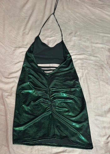 Parlak Yeşil Drapeli Uzun Abiye Elbise - Görsel 2