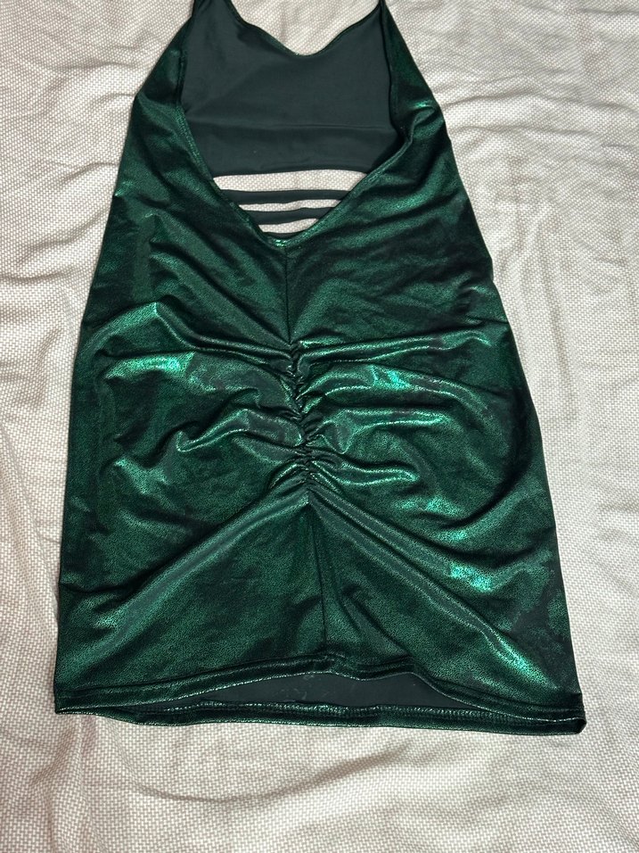 Parlak Yeşil Drapeli Uzun Abiye Elbise - Görsel 3