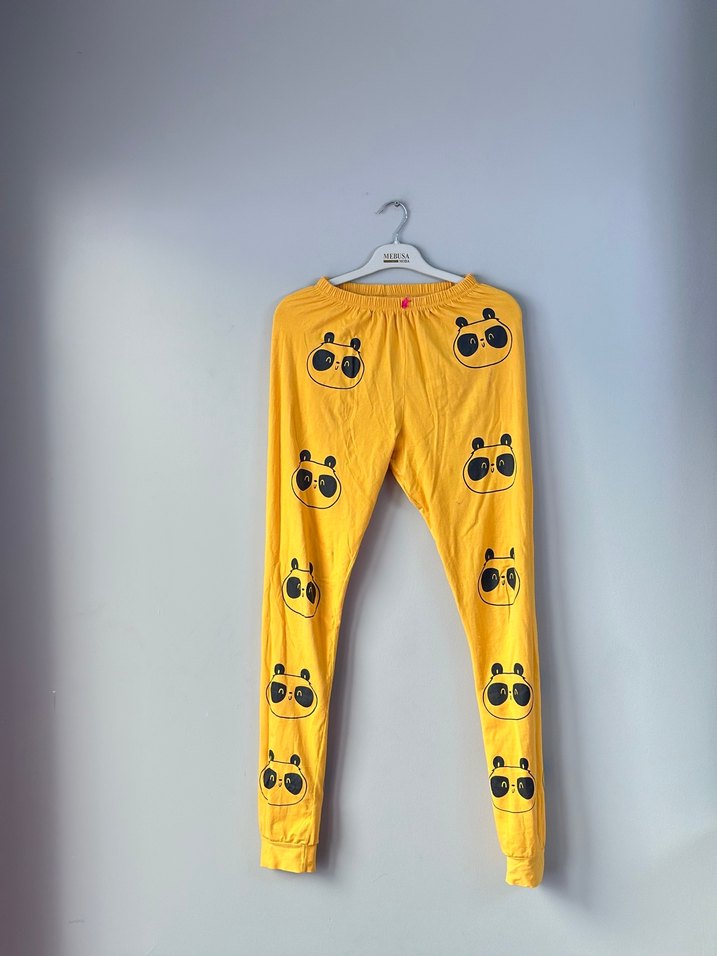 Sarı Baskılı Panda Desenli Kadın Pijama Takımı - Görsel 3