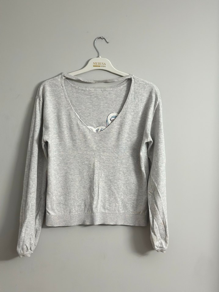 Gri Uzun Kollu Kadın kazak - Görsel 2