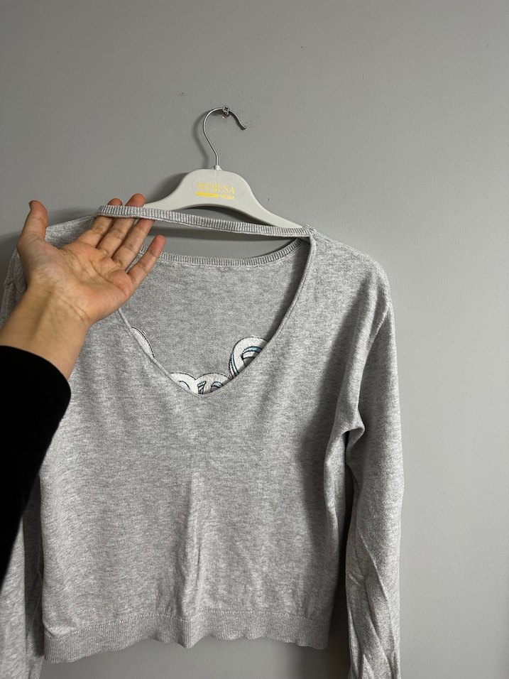 Gri Uzun Kollu Kadın kazak - Görsel 3