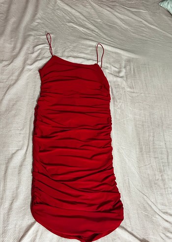 Kırmızı Drapeli Straplez Midi Kalem Elbise - Görsel 3
