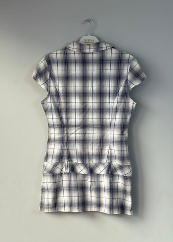 Düğmeli, Kısa Kollu Gri Midi Gömlek - Görsel 2