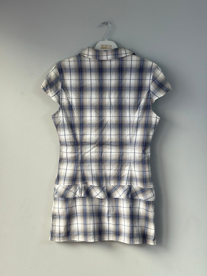 Düğmeli, Kısa Kollu Gri Midi Gömlek - Görsel 2