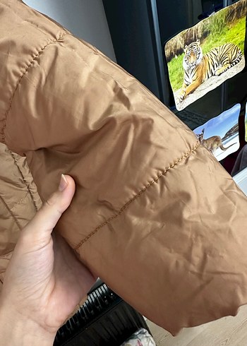 Bej Uzun Kadın Kışlık şişme Mont - Görsel 8