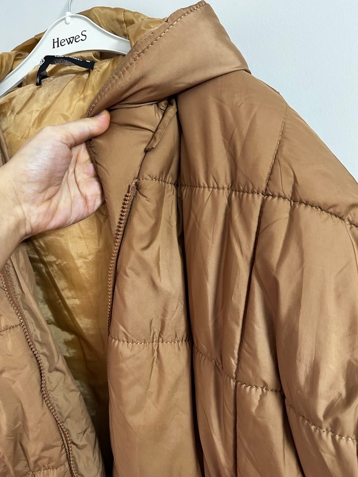 Bej Uzun Kadın Kışlık şişme Mont - Görsel 4