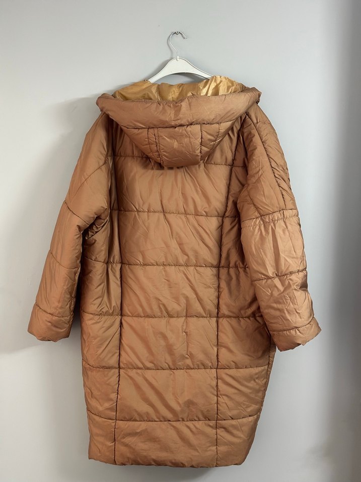 Bej Uzun Kadın Kışlık şişme Mont - Görsel 5