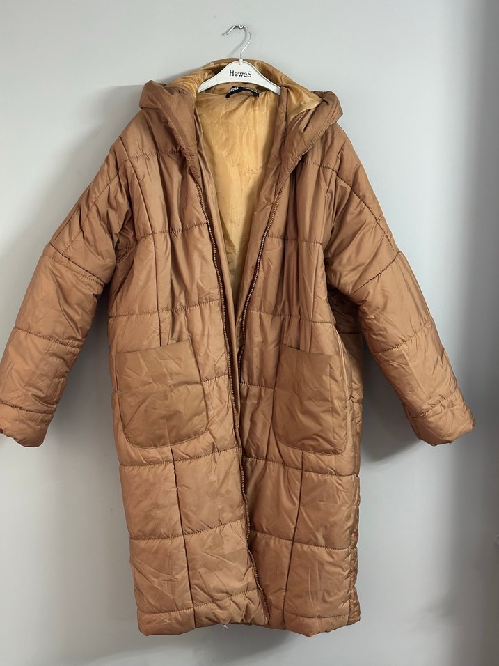 Bej Uzun Kadın Kışlık şişme Mont - Görsel 2