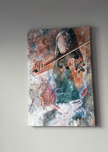 Keman Çalan Kadın Temalı Çok Renkli Tablo - Görsel 2