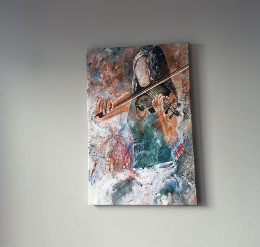Keman Çalan Kadın Temalı Çok Renkli Tablo - Görsel 2