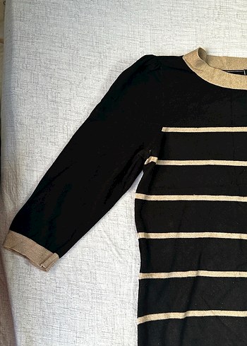 Siyah Çizgili Örgü Kadın Kazak - Görsel 3