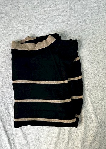 Siyah Çizgili Örgü Kadın Kazak - Görsel 7