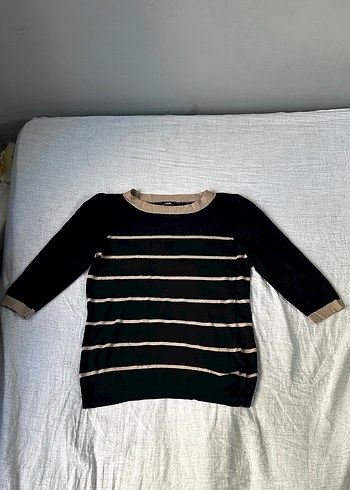 Siyah Çizgili Örgü Kadın Kazak - Görsel 2