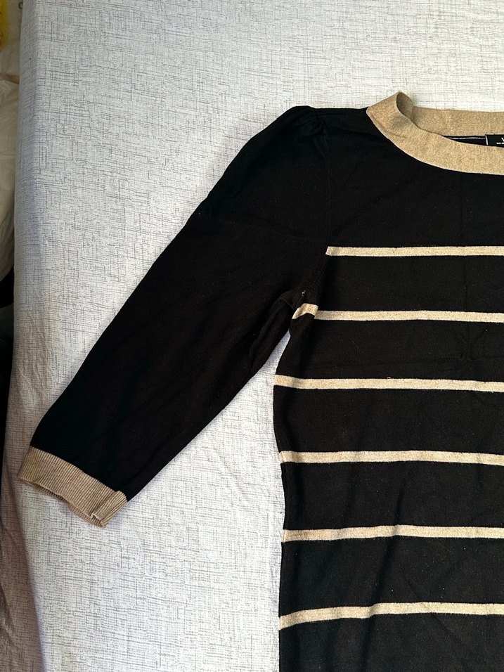 Siyah Çizgili Örgü Kadın Kazak - Görsel 3