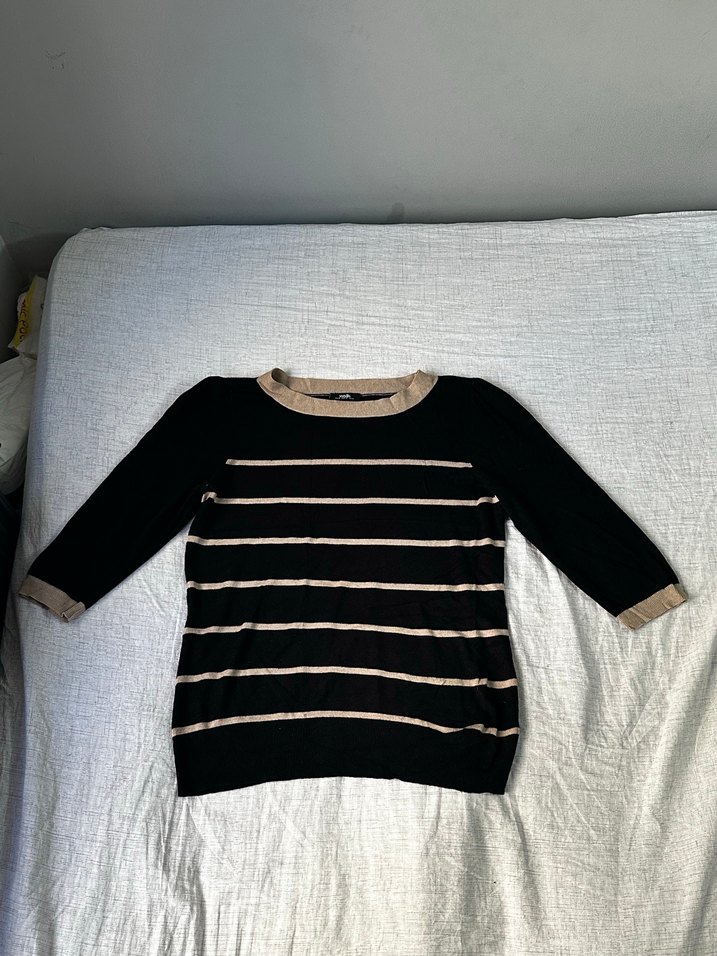 Siyah Çizgili Örgü Kadın Kazak - Görsel 2