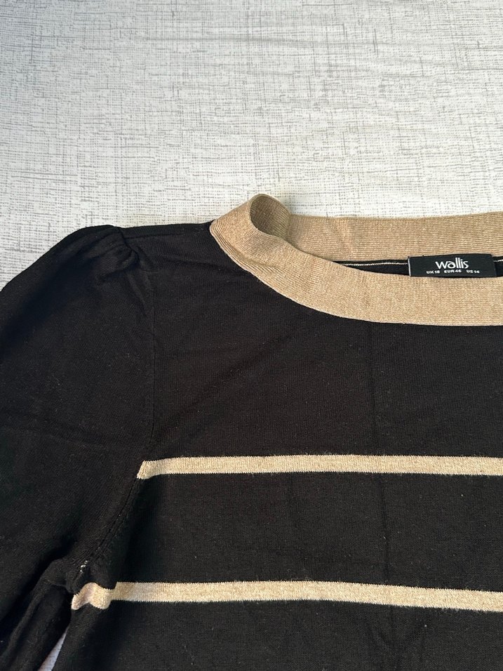 Siyah Çizgili Örgü Kadın Kazak - Görsel 4