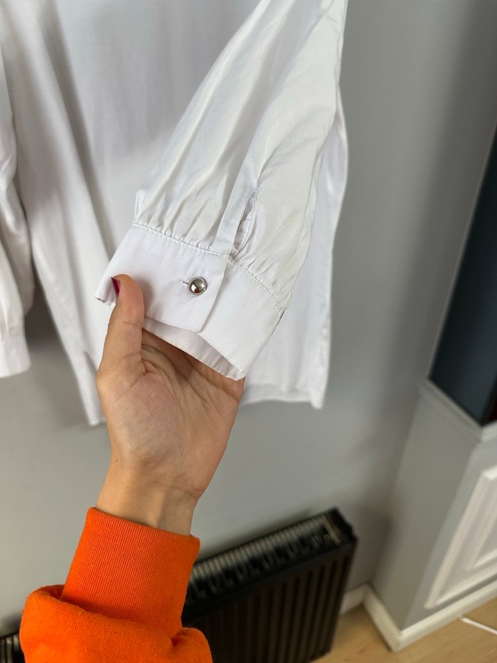 Beyaz Uzun Kollu Salaş bluz Gömlek - Görsel 5