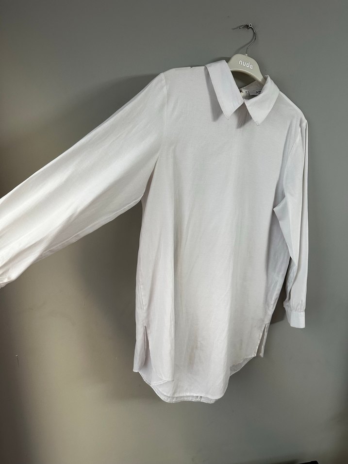 Beyaz Uzun Kollu Salaş bluz Gömlek - Görsel 3