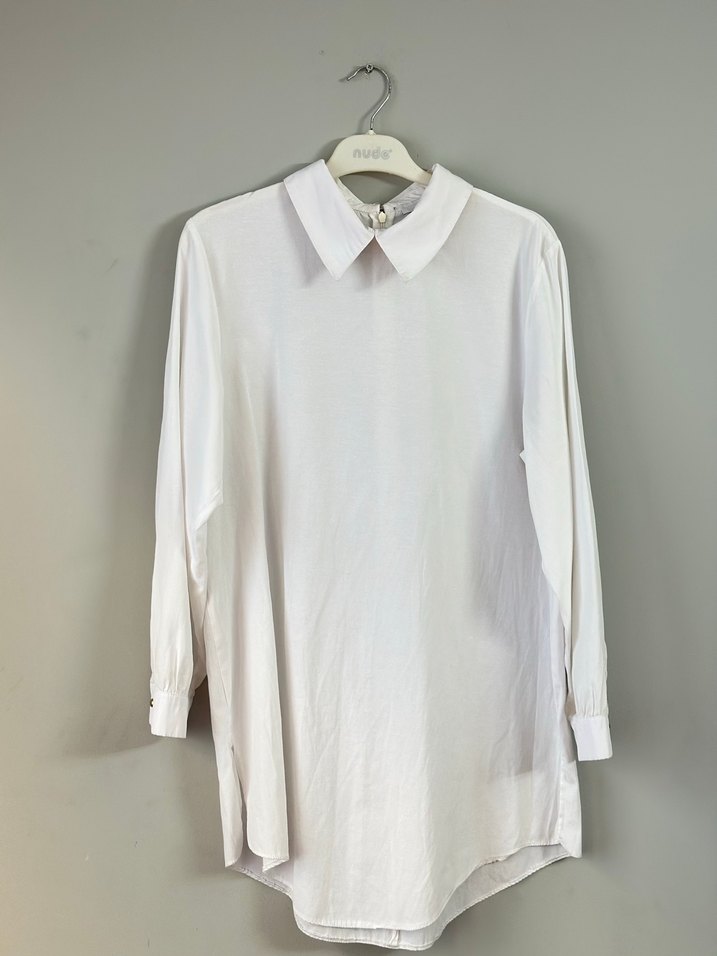 Beyaz Uzun Kollu Salaş bluz Gömlek - Görsel 2