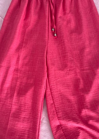 Pembe Keten Kadın Bol Pantolon
