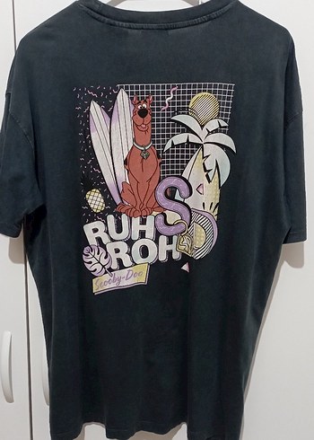 Siyah Erkek Kısa Kollu Tişört -arkası Scooby-Doo Baskılı