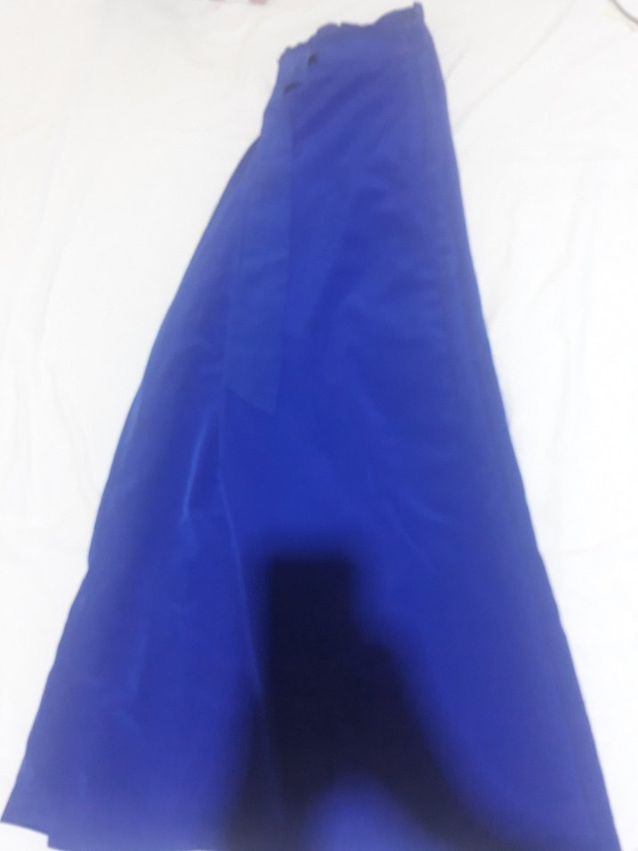 Mavi Midi Saten Bol Kesim Kemerli Kadın Pantolon - Görsel 2