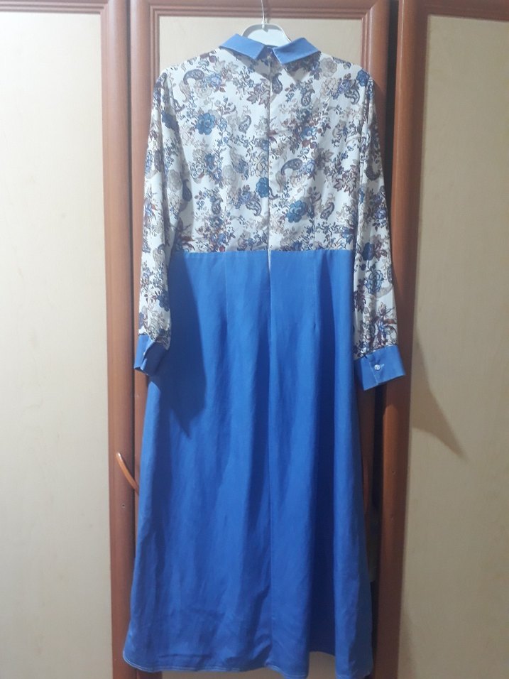 Mavi Uzun Kollu Bohem Kadın Elbise - Görsel 2