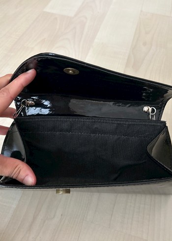 Siyah Parlak Deri Kadın Clutch Çanta - Görsel 2