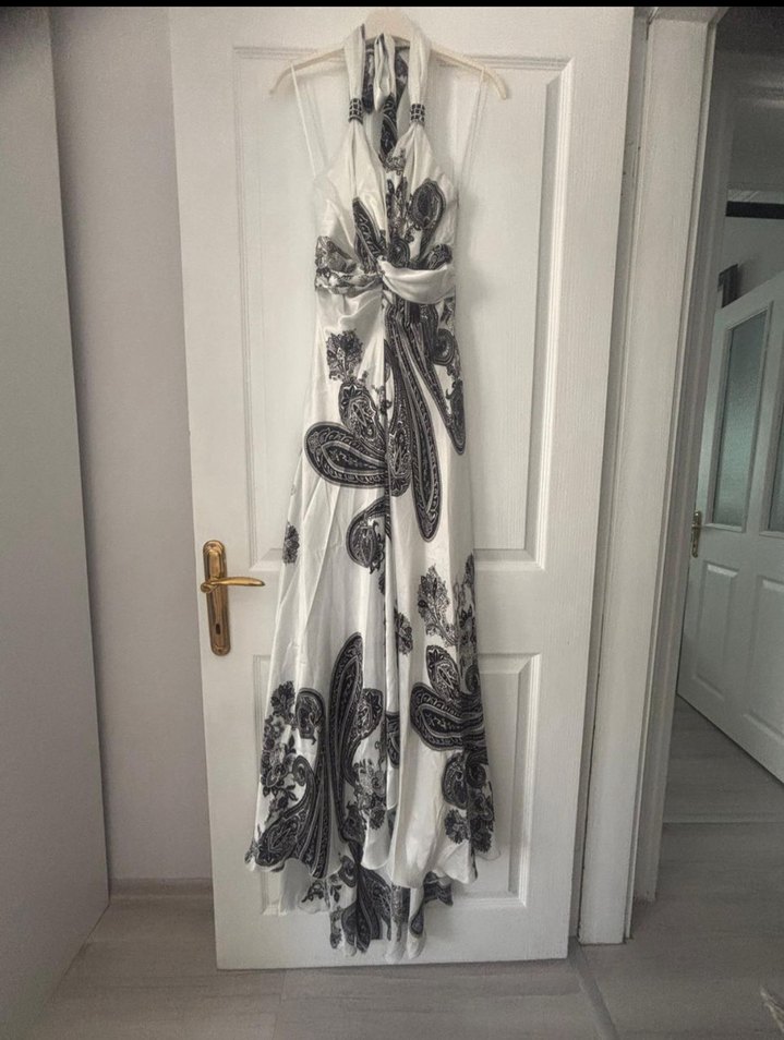 Bohem Drapeli Uzun Straplez Elbise - Görsel 2