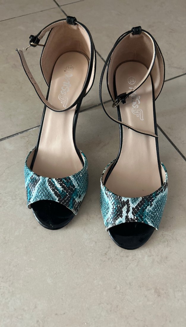 Turkuaz Yılan Derisi Desenli Stiletto Topuklu - Görsel 2