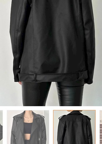 Kemerli Siyah Deri Kadın Ceket - Görsel 2